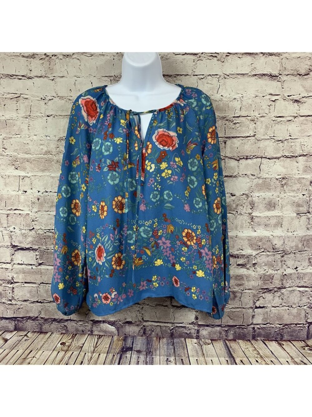 Dalia Bue Floral Bird Butterfly Long Sleeve Blouse